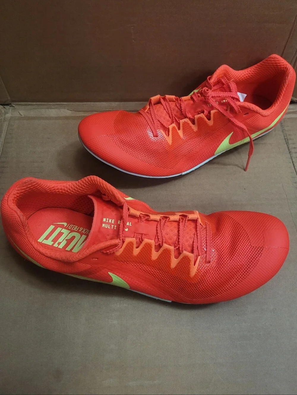Nike Rival Multi Track And Field Spikes/Cleats Bright Crimsom/Volt Men Size 13